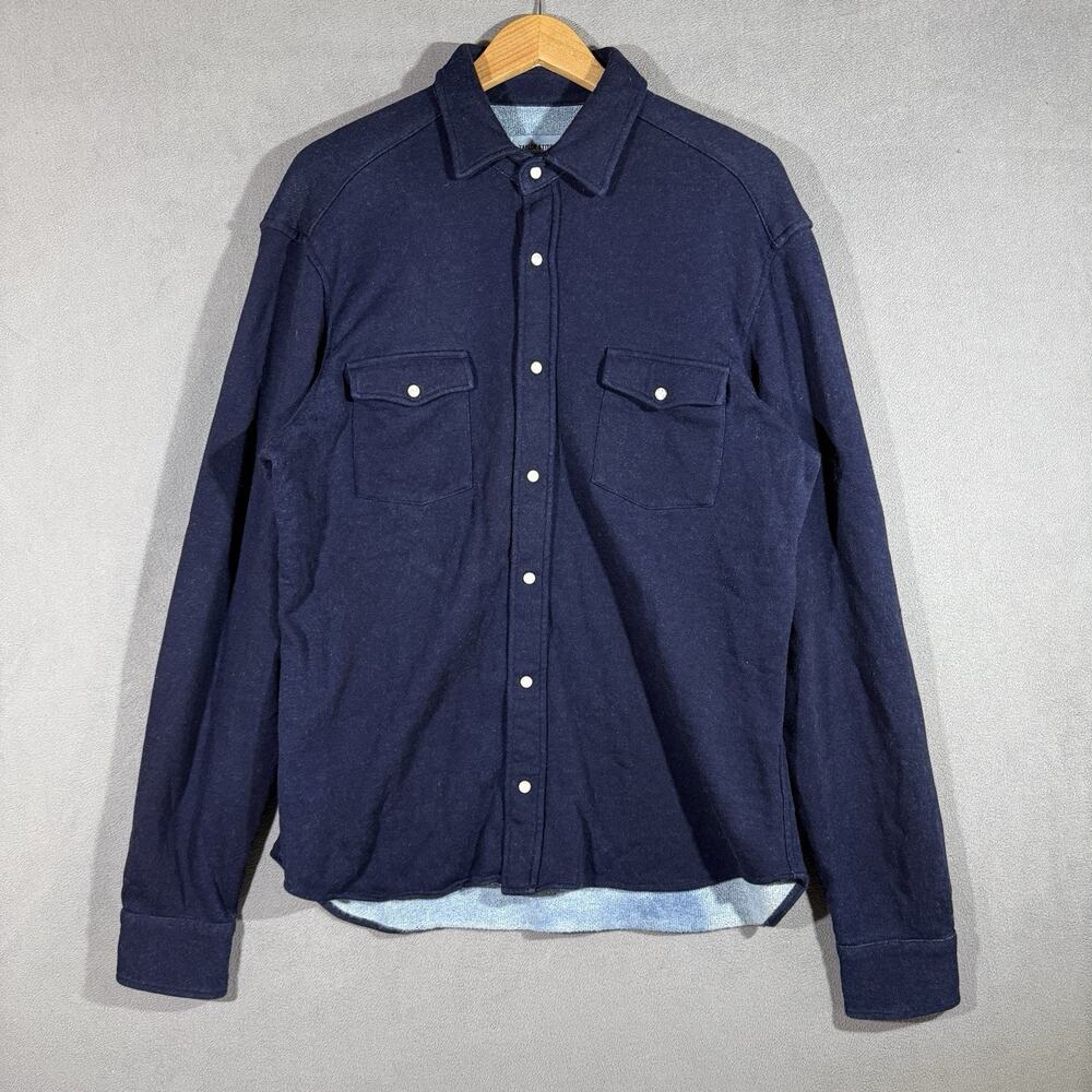Taylor Stitch Shirt Mens 42 Blue Terry Knit Western Snap Front Overshirt Jacket